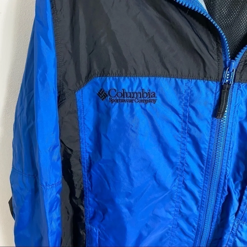 Columbia Rain Coat Light Jacket Small Men’s Blue Black Packable Full Zip Hooded